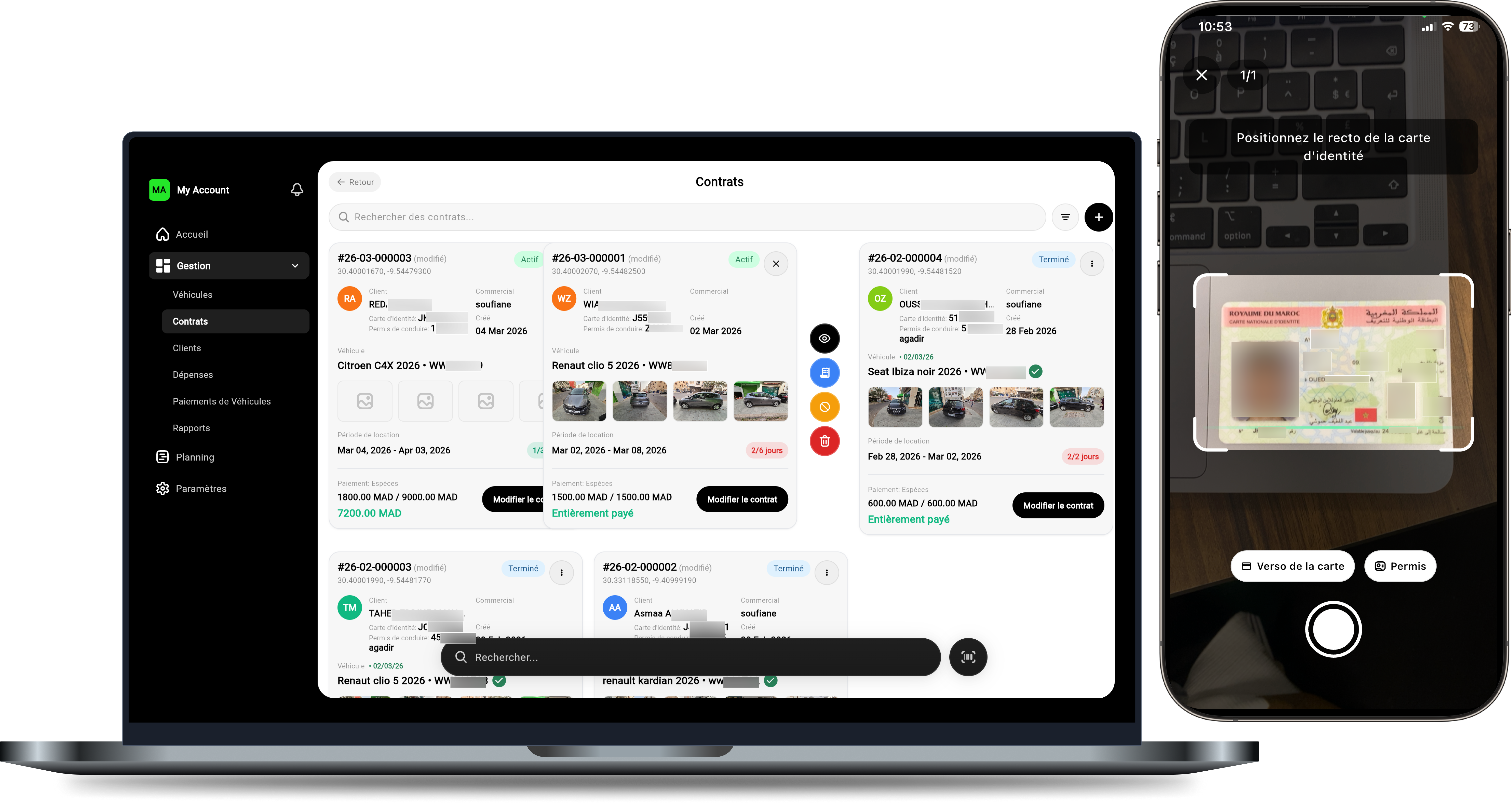 لقطة شاشة توضح واجهة تتبع المركبات في تطبيق Tracky Car Pro